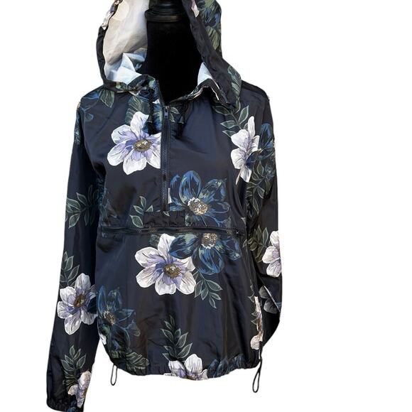 Thread & Supply Jackets & Blazers - THREAD + SUPPLY women’s size small windbreaker jacket, with hood, black floral.
